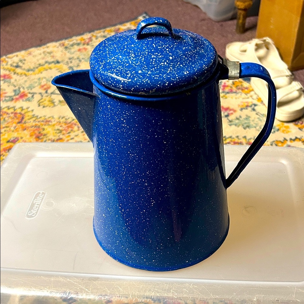 Blue Speckled Enamel Coffee Pot - Vintage